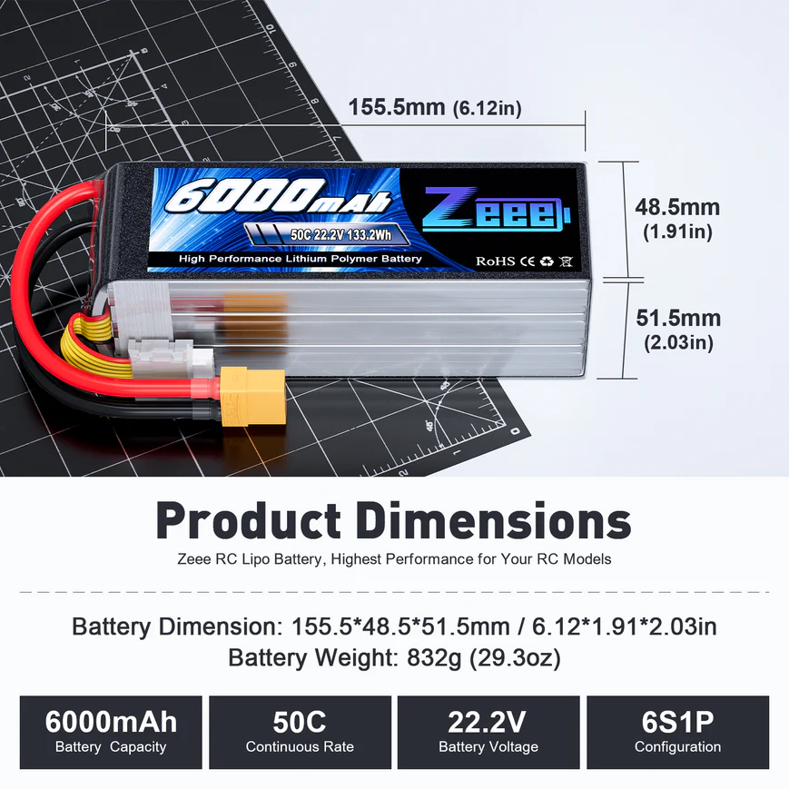 ZEEE 6S 22.2V 6000mAh 50C Soft LiPo Battery Pack XT90 - Image 6
