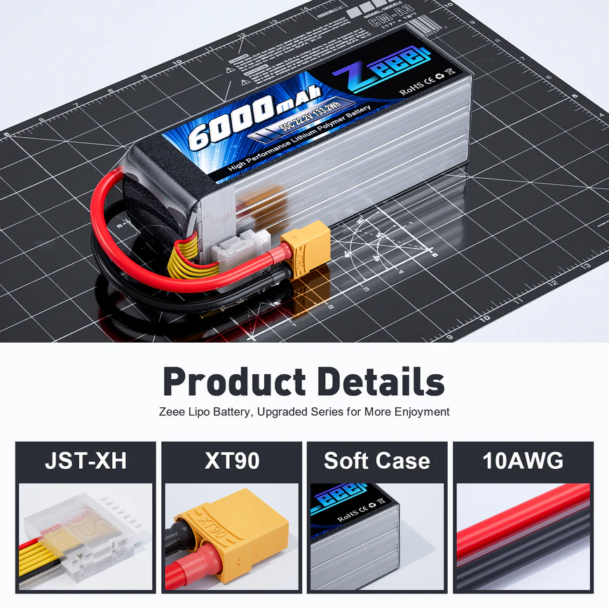 ZEEE 6S 22.2V 6000mAh 50C Soft LiPo Battery Pack XT90 - Image 5