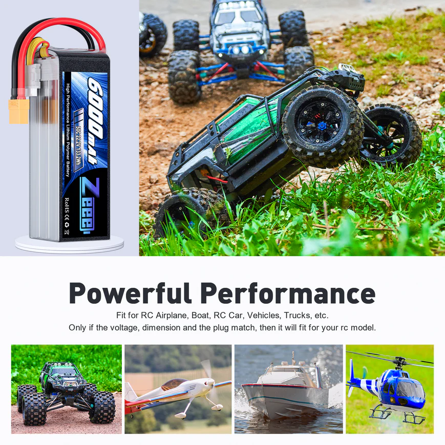 ZEEE 6S 22.2V 6000mAh 50C Soft LiPo Battery Pack XT90 - Image 3