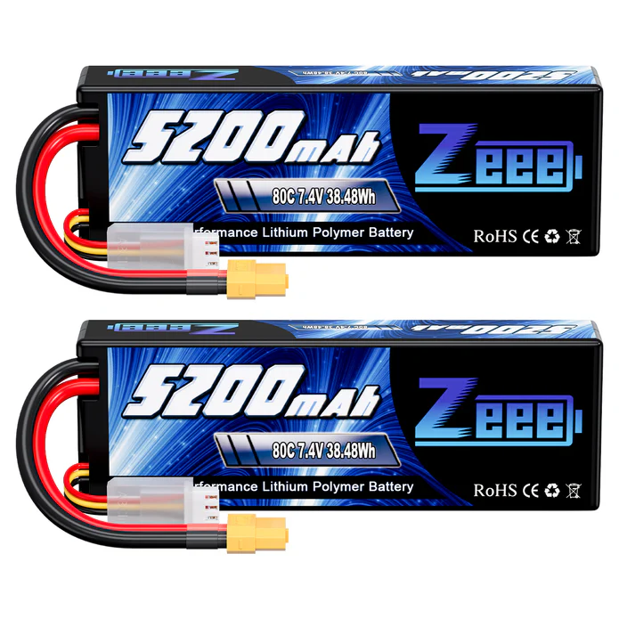 ZEEE 2S 7.4V 5200mAh 80C Hard LiPo Battery Pack XT60